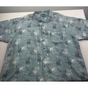 OUTBACK RIDER Mens Cocktail Hawaiian Shirt‎ Rayon Blend Blue Button Down 4XL